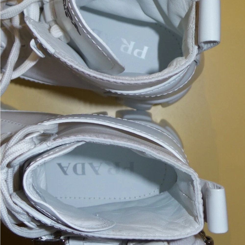 PRADA MONOLITH WHITE LEATHER BIKER BOOTS - Picture 11 of 12